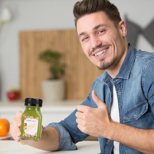 4 oz Plastic Juice Bottles Set - 100 Pack with Caps, Labels & Brush - Variation of 4.0 Ounces / 100