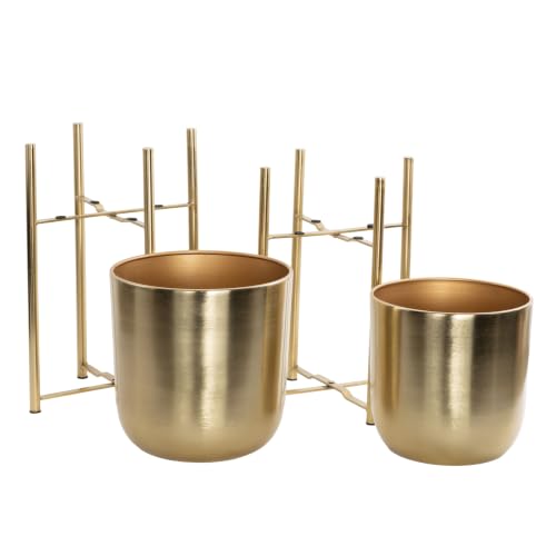 CosmoLiving Gold Metal Dome Planters Set of 2 – 19 and 22 Inches, Indoor & Outdoor Use