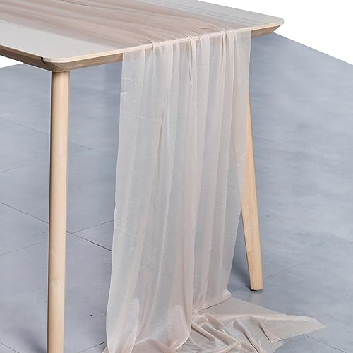 VDS 10ft Chiffon Table Runner 5pc Nude 29x120in - Sheer Shimmer Centerpiece Cloth for Weddings & Events