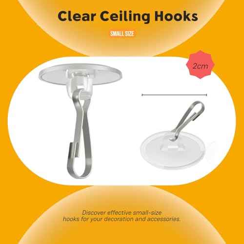 100Pack Self Adhesive Ceiling Hooks for Hanging, Small Clear Hooks Sticky Damage-Free No-Drill, Removable Wall Hanger for Festival Wedding Birthday Party Christmas Halloween Decorations