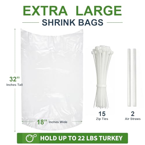Feifeiya Extra Large Turkey Shrink Bag 18x32 inches, 15 Pack - Freezer Food Storage