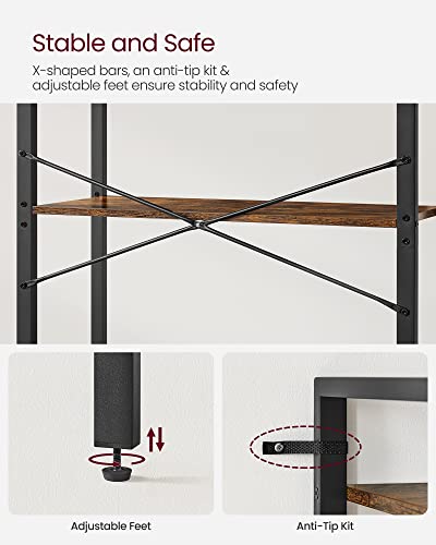 VASAGLE Rustic Brown & Ink Black 5-Tier Bookshelf - Without Back Panels, 11.8"D x 26"W, Industrial Style