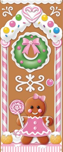 Kockuu Pink Christmas Gingerbread Door Cover 72x30 Inches - Candyland Party Decoration, Small 1pcs
