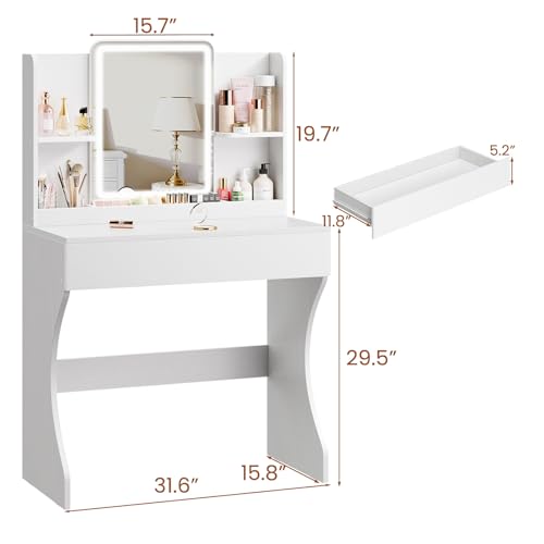 Vinabilia White Small Makeup Vanity Desk with LED Lights & Mirror - Model 1-white