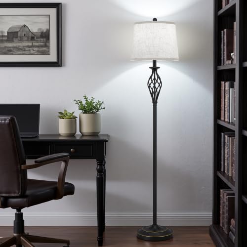Black Farmhouse Spiral Cage Floor Lamp - 62 Inch Standing Living Room Light