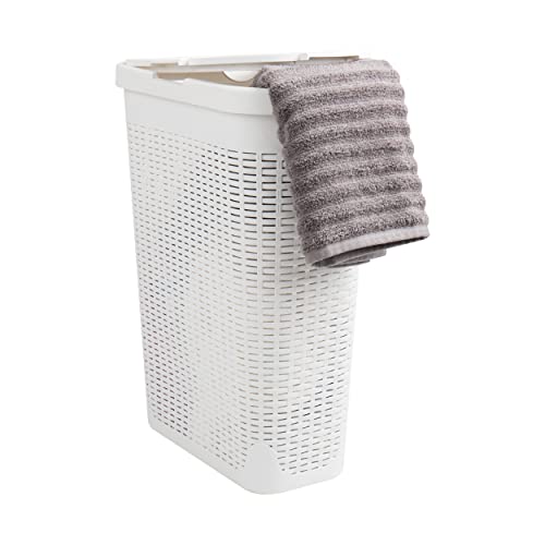 Mind Reader White Slim Laundry Hamper with Lid, 40L Space-Saving Tapered Design