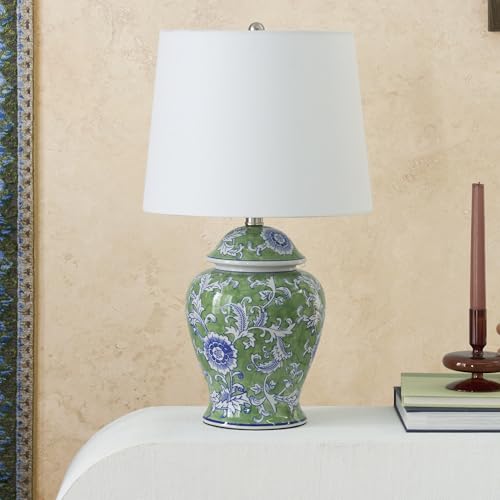 Nourison Floral Ceramic Table Lamp 24 Inch Green & Blue Garden Decor