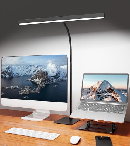 LED Desk Lamp with Wide Light Bar, Adjustable Gooseneck, Black