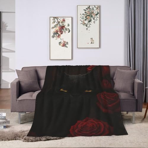 Black Cat Throw Blanket 60x80in Gothic Cozy Flannel for Sofa & Bedroom - Dark Aesthetic Gift