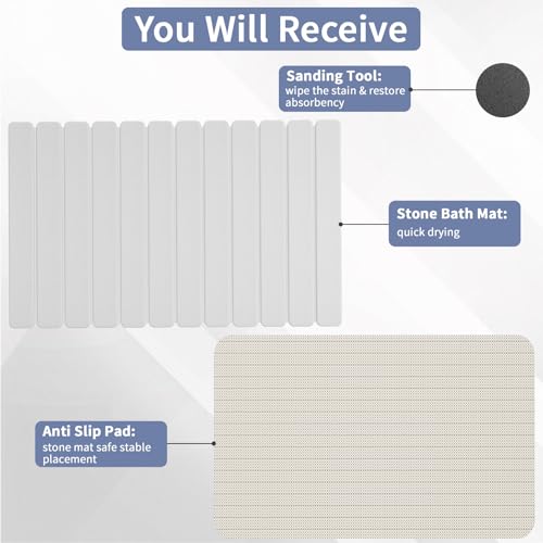White Large Diatomaceous Earth Bath Mat 31.5 x 19.7in - Super Absorbent, Quick Dry, Non-Slip Bathroom Stone Mat