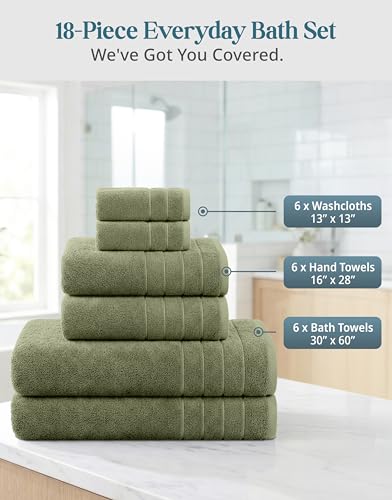 Casa Platino 18-Piece Bathroom Towel Set - Oil Green, Soft Absorbent