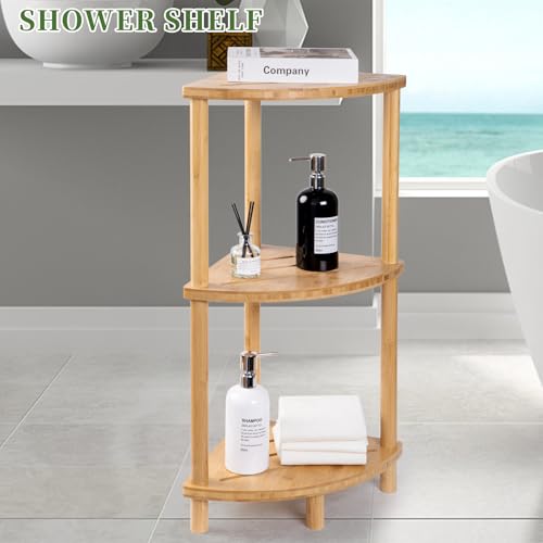 GUGIGIP Shower Caddy-022 Corner Bamboo Bathroom Organizer, Waterproof, Space-Saving Stand