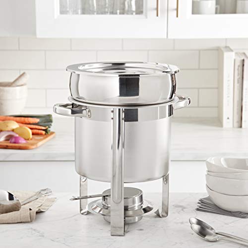 Winco 15 Qt Stainless Steel Brazier Pan with Lid - Commercial Kitchen Cookware