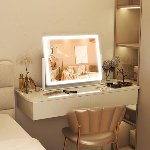 FENNIO 16.5" x 12.5" White Vanity Mirror with Lights, Touch Screen & 3-Color Dimmable Lighting