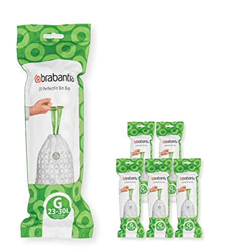 Brabantia PerfectFit Trash Bags White 6-8 Gallon Pack of 120 with Drawstring Handles - Variation of THIS listing