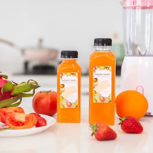 12oz Plastic Juice Bottles with Caps, Labels & Brush - 100 Pack