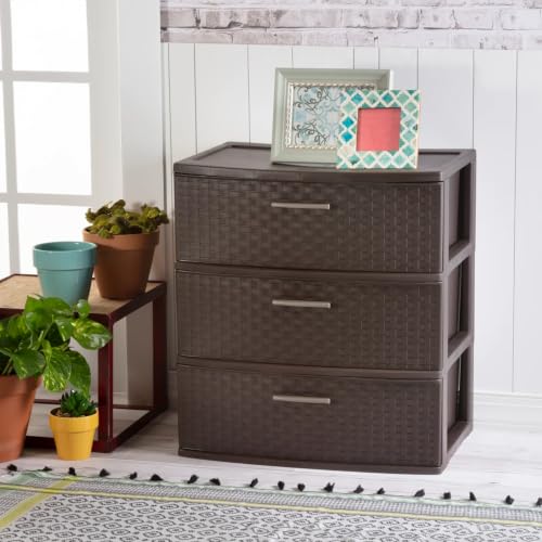 Espresso Wide 3-Drawer Weave Storage Tower - Home Organizer