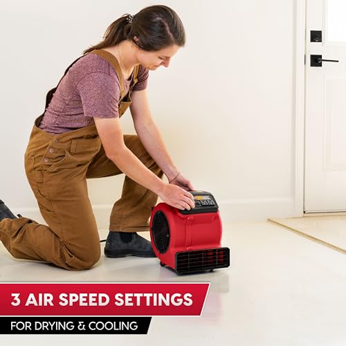 Vacmaster AM201 1101 Air Mover & Fitness Fan - Red, 550 CFM Drying & Cooling