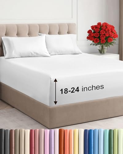 Deep Pocket King Sheet Set - 4 Piece Breathable Cooling Bed Sheets - White, 01 - White / King