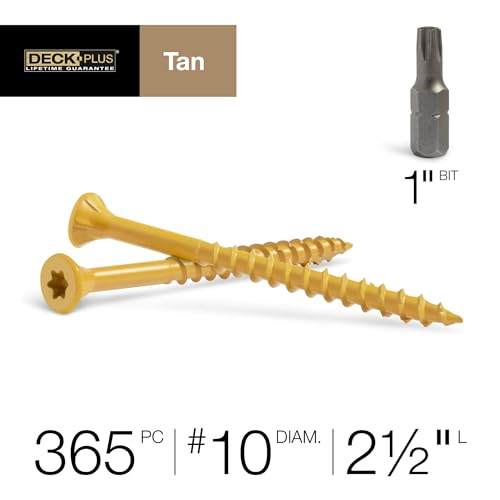 Deck Plus #10 x 2-1/2 Inch Deck Screws, 365 Pieces, Tan - Self-Drilling & Corrosion-Resistant