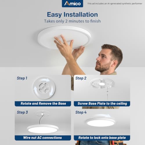 Amico 12 Inch 6-Pack Dimmable LED Flush Mount Ceiling Light - 2400LM, 5CCT