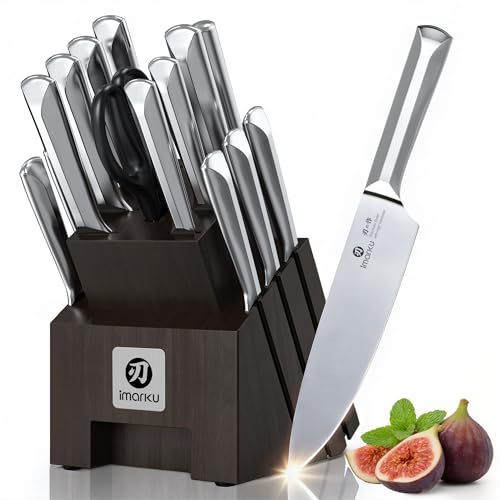 Japanese High Carbon Stainless Steel Knife Set with Block - 16 Piece Professional Kitchen Knives