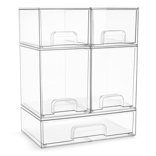 Sorbus Clear Stackable Storage Drawers 5 Pack - Acrylic Organizer Set