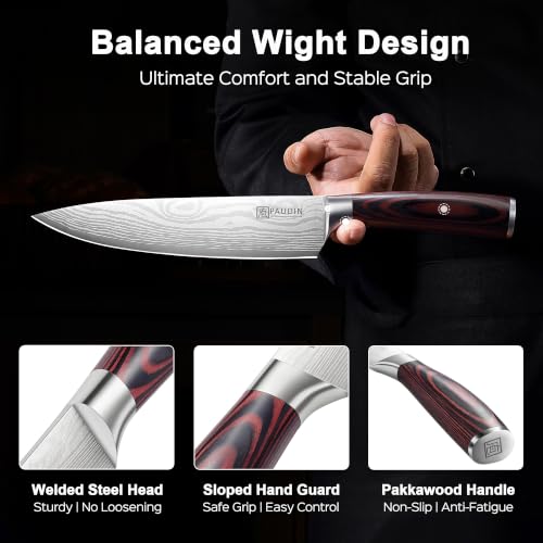 3-Piece Kitchen Knife Set - High Carbon Stainless Steel Chef, Nakiri & Paring Knives with Wooden Handles