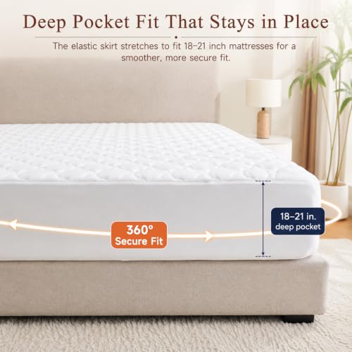 Electric Heated Mattress Pad Queen with Dual Control & 10 Heat Settings - White