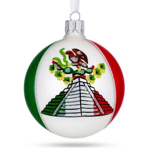 Mexican Flag Glass Christmas Ornament 3.25 Inches Hand-Painted Holiday Decor