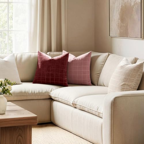 MIULEE Burgundy Plaid Throw Pillow Covers Set of 2, 18x18 Inches, Decorative Home Accent