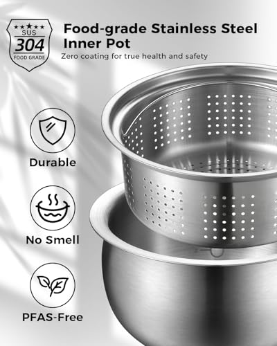 Mini Stainless Steel Rice Cooker 5 Cup Uncooked, 10 Cup Cooked with Timer - Warm White