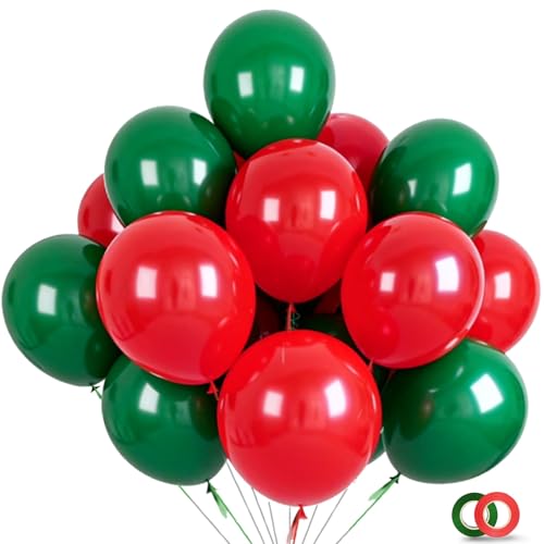 100pcs 12inch Red Balloons and Dark Green Balloons for Birthday Christmas Party Decorations