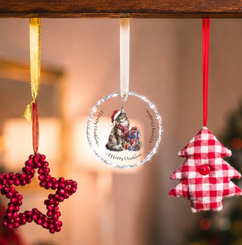 Maine Coon Christmas Ornament - Glass Round 8cm with Ribbon, QZSBDXH