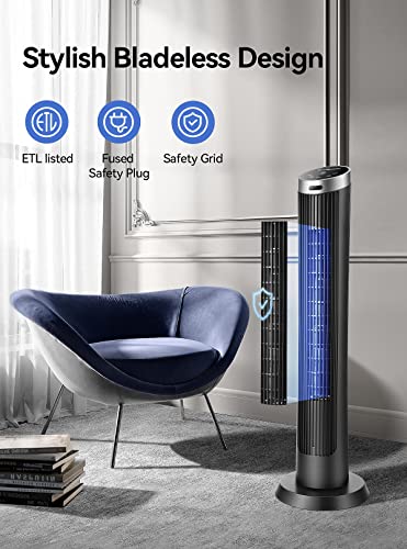OmniBreeze 36 Inch Oscillation Tower Fan with Remote & LED Display – Bladeless Floor Fan for Indoor Cooling
