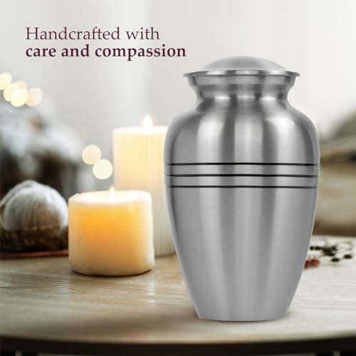 Silver Lining Cremation Urn for Adults - Handcrafted Metal Burial Urn for Human Ashes - 200LB Capacity, Male & Female - Trupoint Memorials