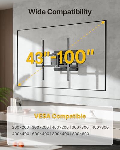 monTEK Full Motion TV Wall Mount for 43-100 Inch TVs – Heavy Duty Adjustable Bracket