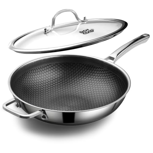 12-Inch Stainless Steel Nonstick Wok Pan with Lid - Stir-Fry Cookware