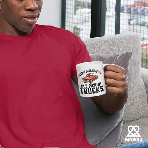 Panvola Easily Distracted 11 oz Ceramic Mug – White, Old Pickup Truck Lover Gift
