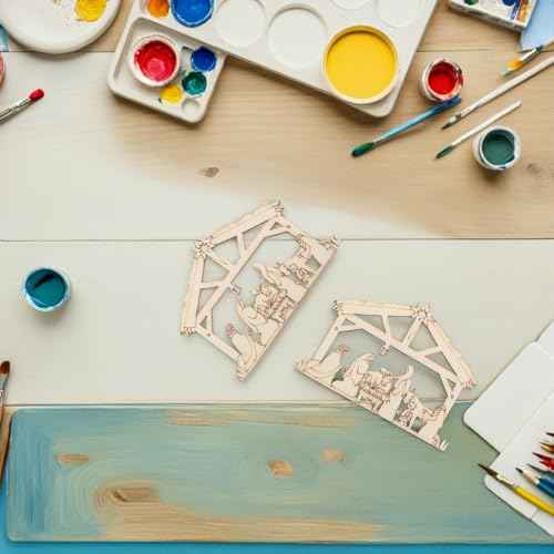 20pcs Christmas Nativity Scene Ornaments Set, 3D Wooden House Hanging Decorations, Religious Christian Xmas Tree Ornaments, The Birth of Jesus Decor for Family