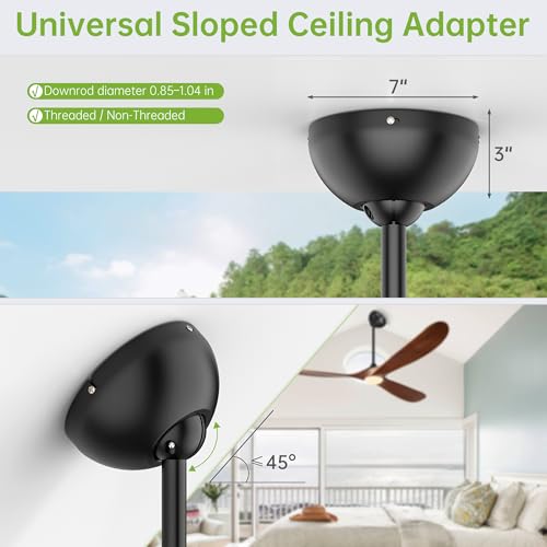 Haipeel Universal Ceiling Fan Sloped Ceiling Adapter Kit - Matte Black, 3 Inch