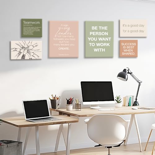 Motivational Office Wall Decor Set of 6 - Framed Teamwork Quotes, 14.6 x 11.5 inches - Modern Office Art