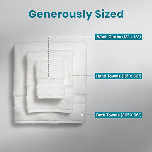 Fabdreams Organic Cotton Bath Towel Set - 6 Pieces, White, 700 GSM, Hotel Luxury