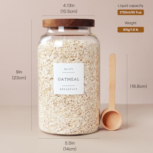 2800ml Glass Food Storage Jars with Airtight Lid, Spice & Cereal Container
