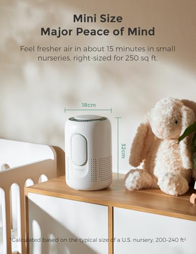 Momcozy Compact Air Purifier for Bedroom with Night Light, HEPA Filter, Real-Time PM2.5 Monitor
