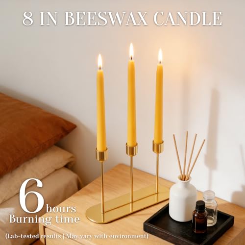 Yellow Beeswax Taper Candles 8 Inch Bulk Pack - All Natural Dripless | TELOSMA