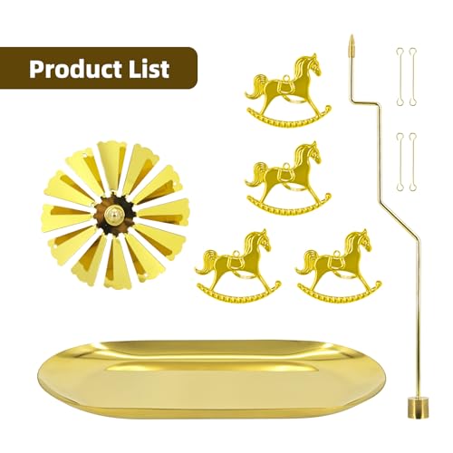 Oiiyee Gold Candle Carousel Holder with Tray (Gold-carousel) - Christmas Tea Light Spinner