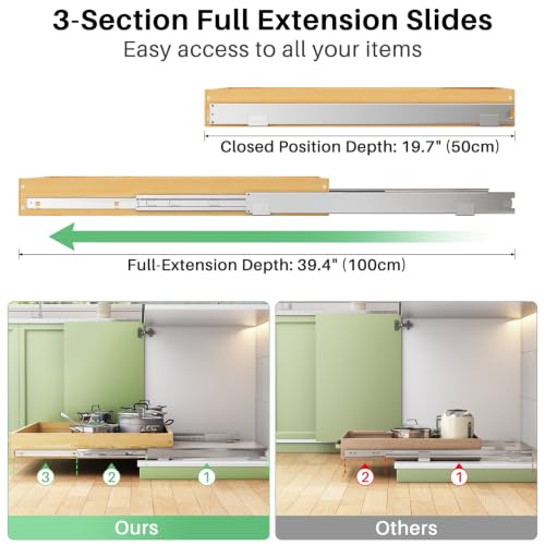 Pull Out Cabinet Organizer, Soft Close Wooden Slide Drawers for Pots