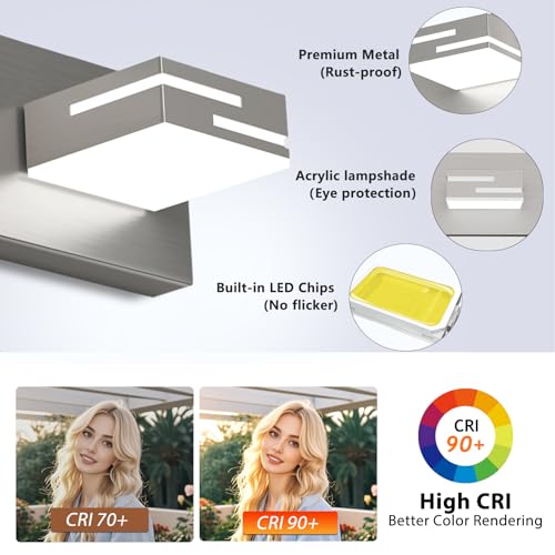 Nickel 36-Inch Dimmable LED Bathroom Vanity Light with 5 Acrylic Heads