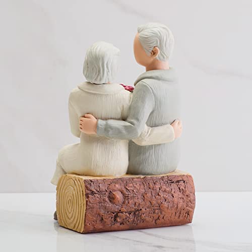 Rose Couple Figurine - Hand Painted Wedding Anniversary Home Decor Sculpture, CAMSOON Variation